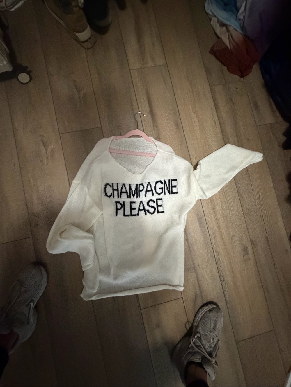 White 'CHAMPAGNE PLEASE' Knit Sweater